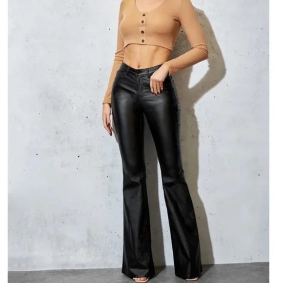 Black Matte Flare Wide Leg Jean pants - Picture 7 of 10